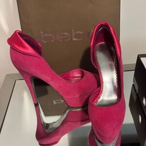 bebe Hot Pink Suede Platform Pumps